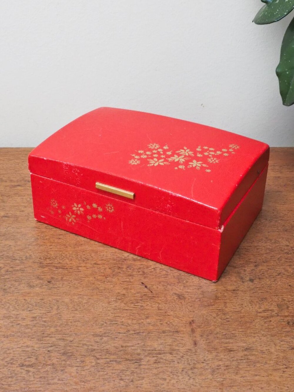 Vtg Red Farrington Jewellery Case - Floral Trinket Box - Vintage Vanity Decor